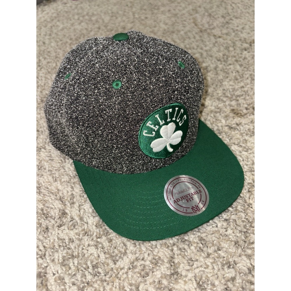 Boston Celtics Men's Snapback Black Gray Green Hat Mitchell Ness NBA Draft Cap